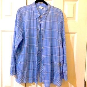 J. Jill Blue plaid shirt. Button up. Cuffed sleeves.
